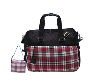 JA-587-經典蘇格蘭格子紋新穎旅行袋附隨身包|格子紋新穎旅行袋板橋